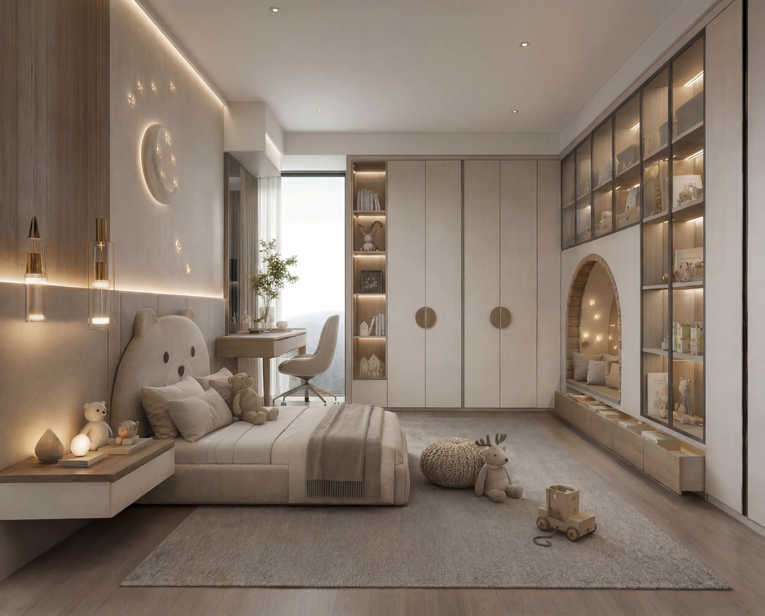 Children's bedroom with built-in reading nook
