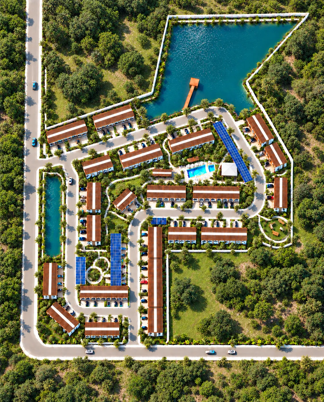 Aerial rendering of the Sandhill Shores community site plan